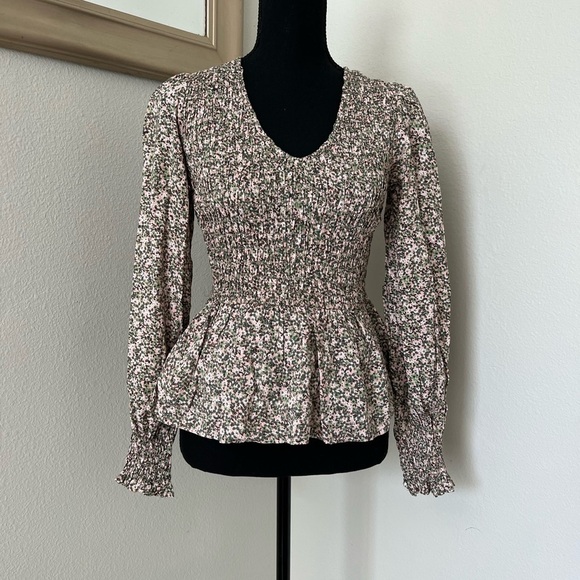 Japra Floral Cottage Core Long Sleeve Peplum Top - Picture 1 of 4